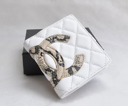 Fake Chanel mini Leather Snake CC Logo Bi-Fold Wallet 26720 White Online